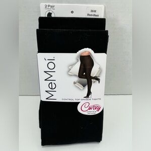 MeMoi Black Control Top Opaque Tights. 2 Pairs, NIP, Size 3X/4X